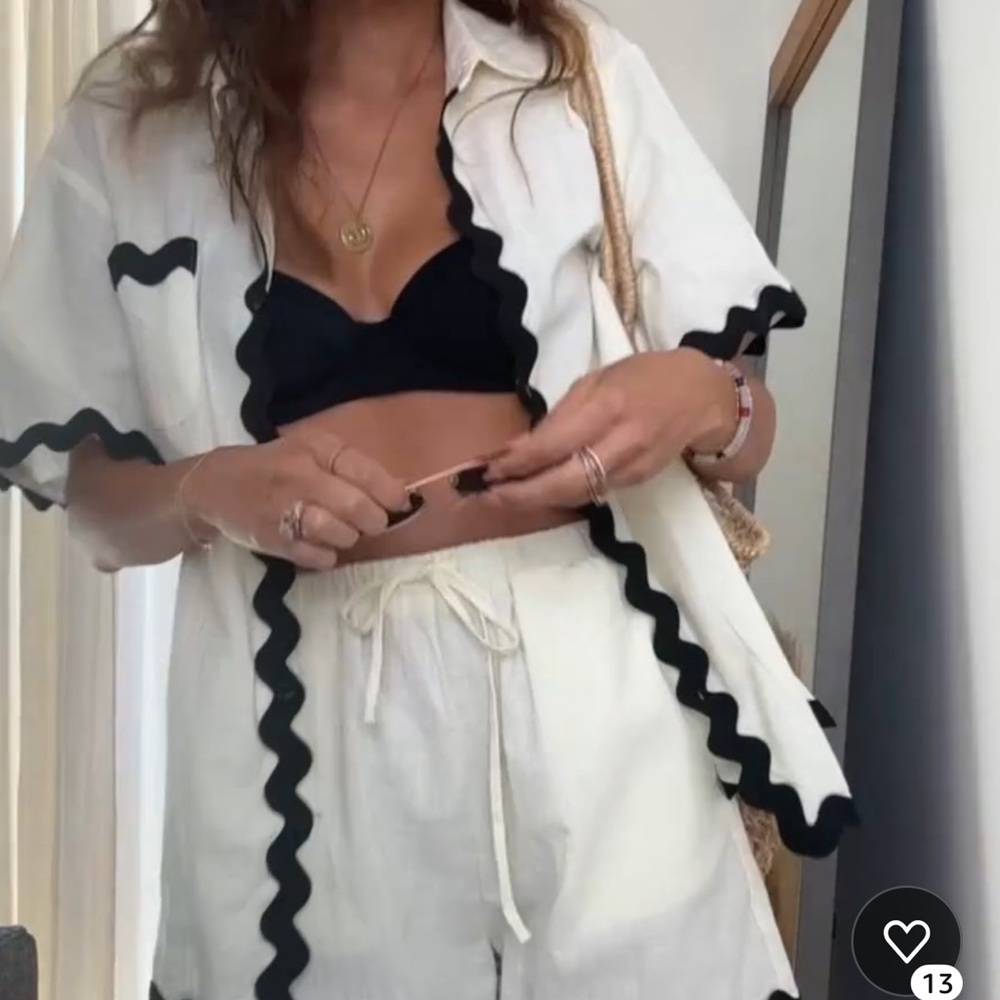 White and Black Trim Two-Piece Set